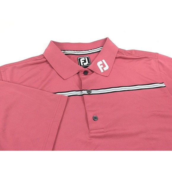 FootJoy Polo Shirt Men LG Pink Stripe Golf Stretch Embroidered FJ Athletic‎ - Picture 2 of 9